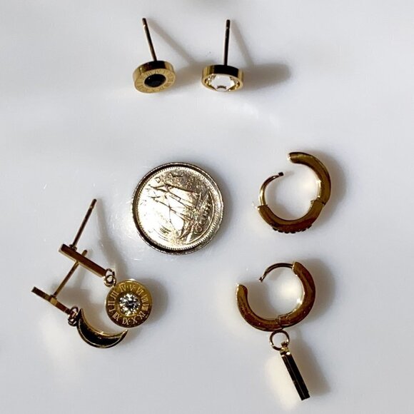 Gold Plated Stainless Steel Roman Set of 6 Earrings - Picture 8 of 11